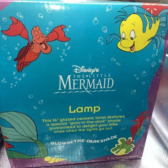 Little Mermaid Lamp With Glow in the Dark Shade, Violet Base - Rare Vintage - Picture 5 of 16